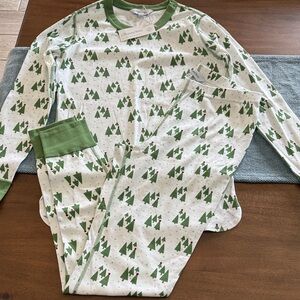 The Company Store Holiday Organic Cotton Green Tree Women’s Pajama Set Small New